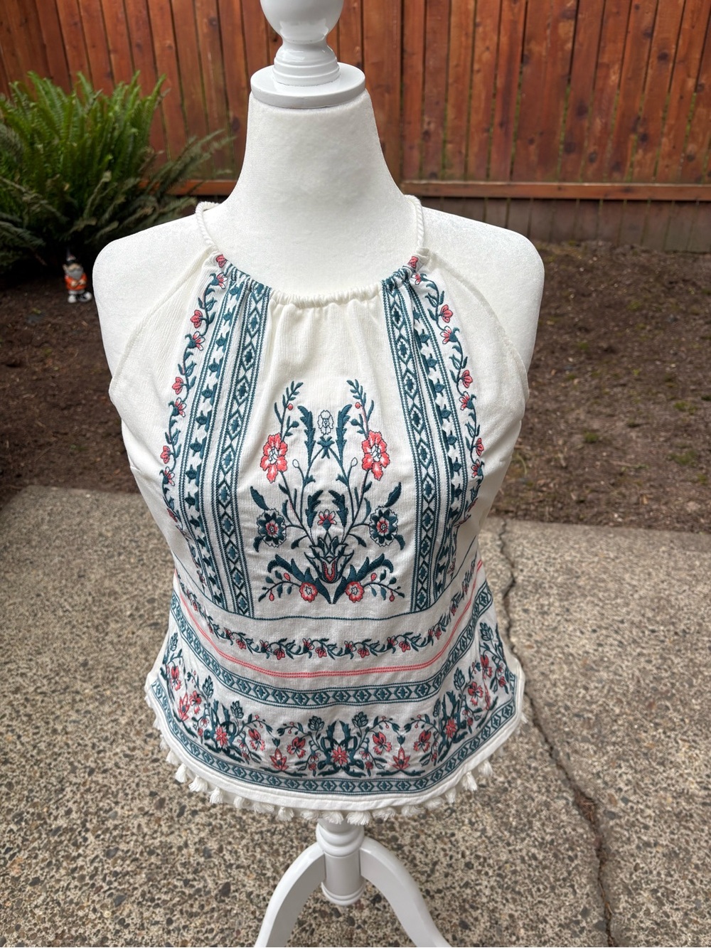 Boho Embroidered Halter Top in Cream